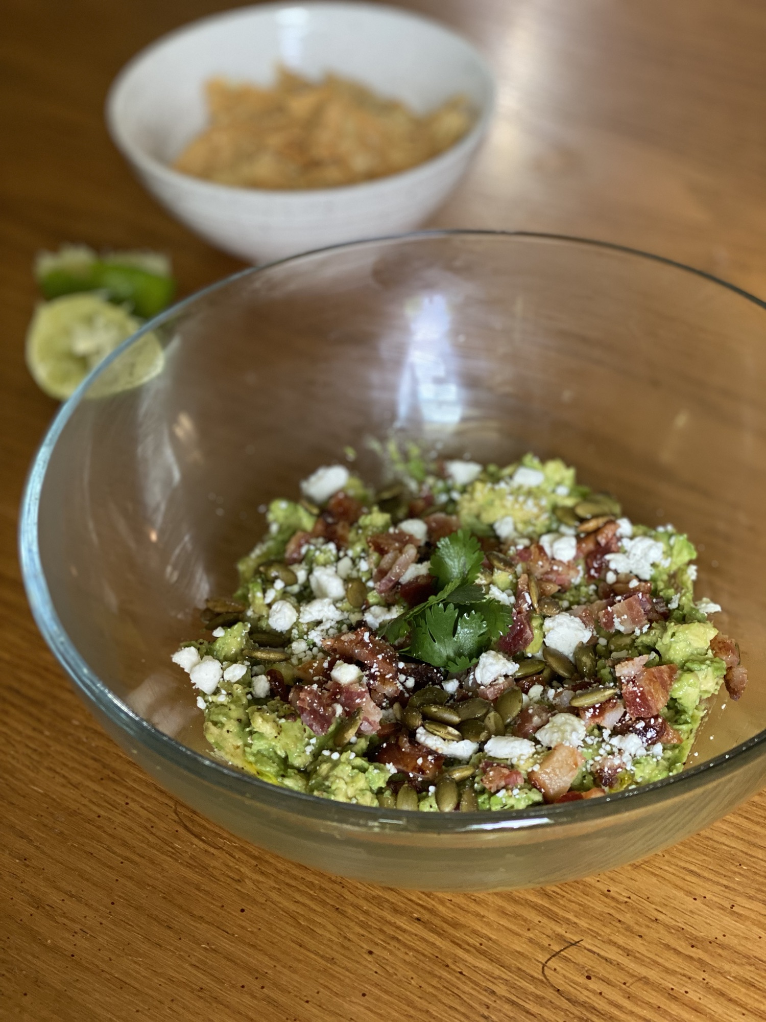 Guacamole with Candied Bacon, Goat Cheese & Pepitas