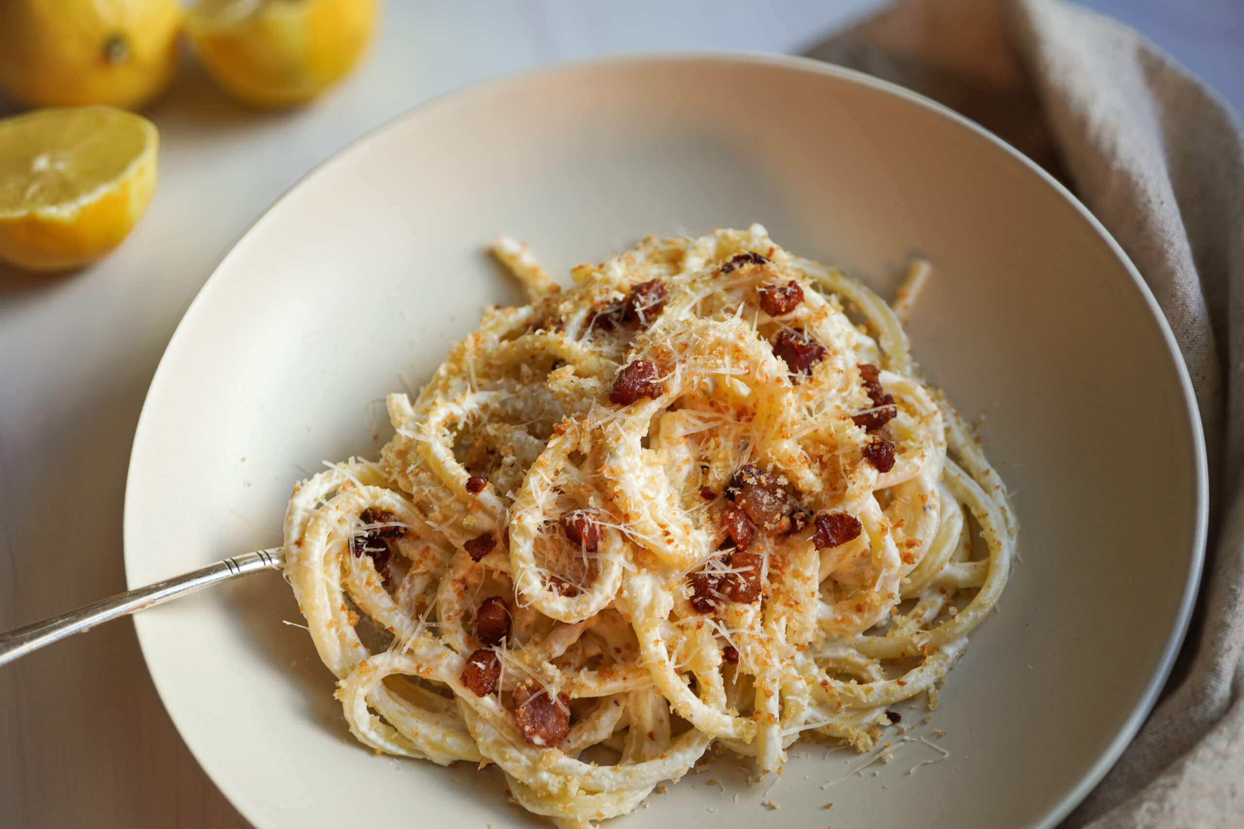 Lemon Ricotta & Pancetta Bucatini
